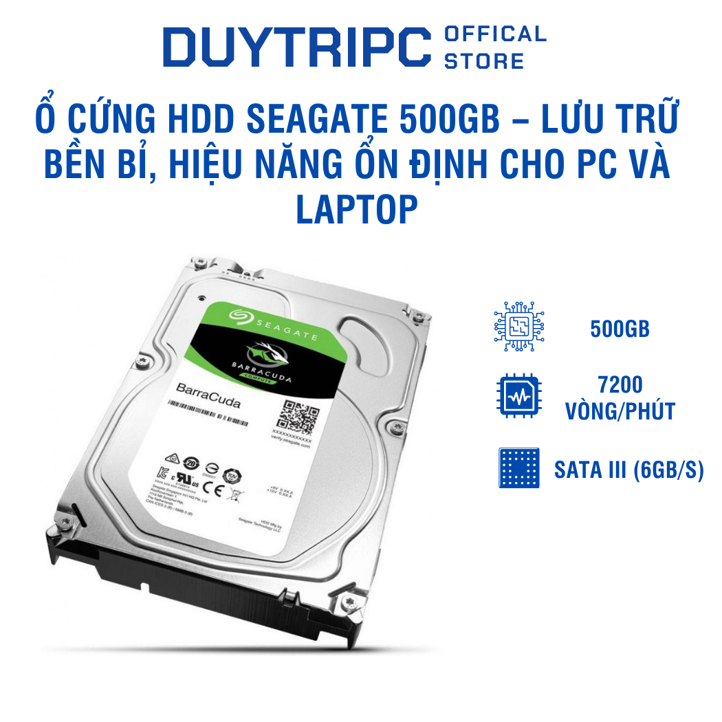 Ổ cứng HDD Seagate 500GB – Lưu trữ bền bỉ, hiệu năng ổn định cho PC và Laptop